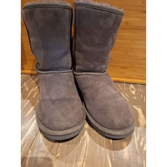 LL Bean Womens Boots Suede Slip On Faux Fur Lined Size 8 Medium - Picture 1 of 9